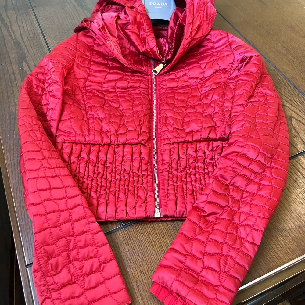 Prada Art puffer bomber crop hooded jacket RED XS/S